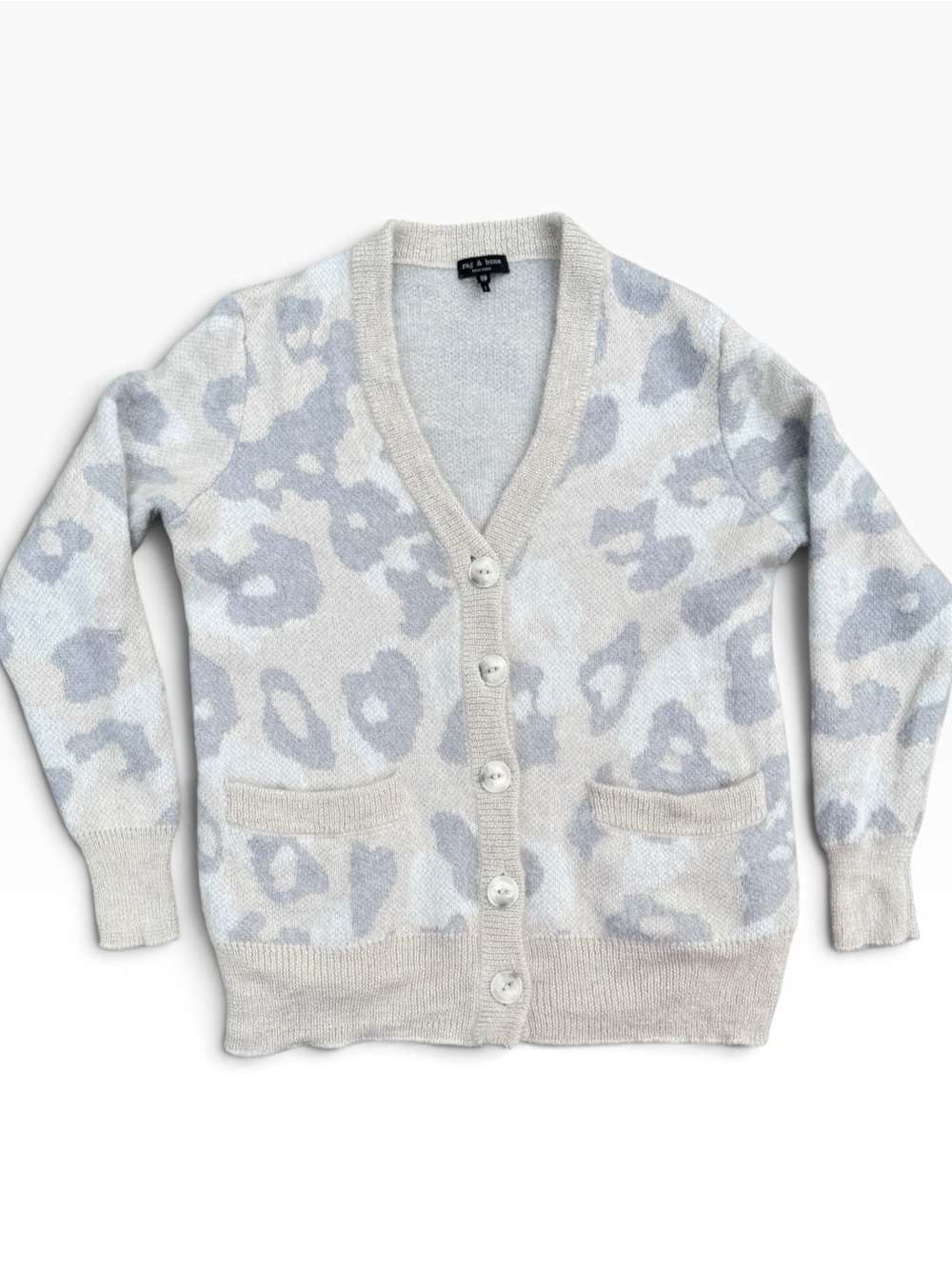 Cozy Neutral Quiet Luxury Rag & Bone Leopard Cardigan Merino Mohair - XS